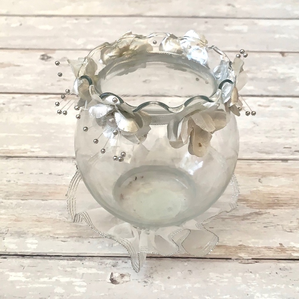Glass Centerpiece Candle Holder lace Faux Flower Table Decorations Home
